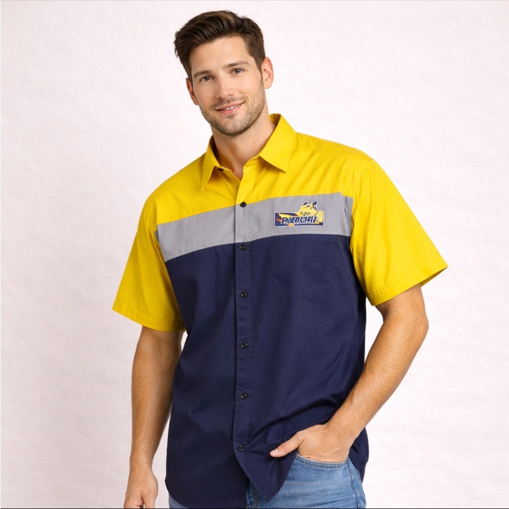 Pokémon Center Pikachu Racing Color Block Button Shirt Men’s 3XL Exclusive